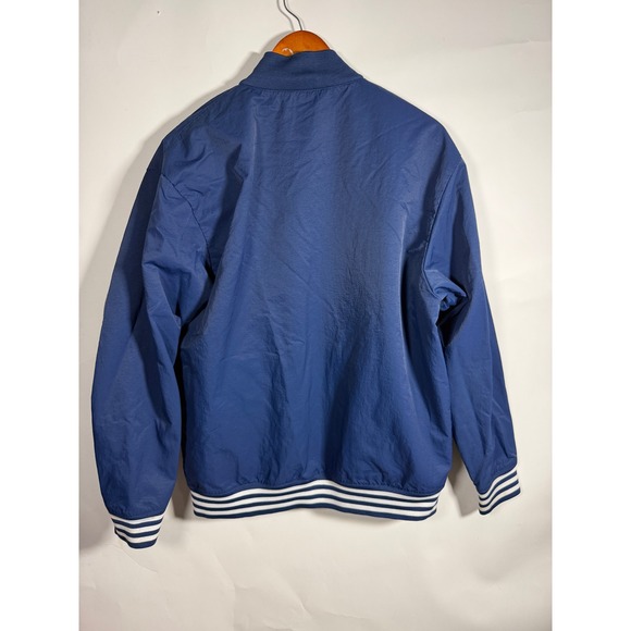 Adidas Originals Vintage Navy Blue Snap Bomber Jacket Mens Large Trefoil Striped - Picture 4 of 8